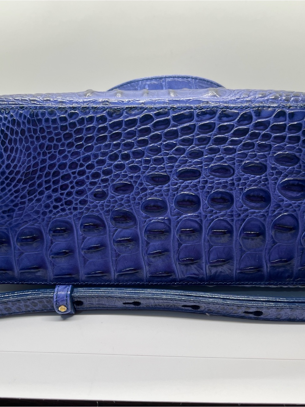 EXCELLENT CONDITION Brahmin Astral Blue Embossed Animal Print Satchel with Charm - Picture 8 of 10